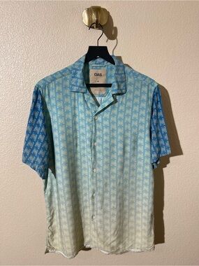OAS Polar Sky Viscose Shirt Mens Medium Blue Gradient Short Sleeve Beach Resort
